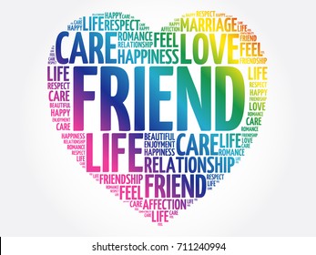 Friend word cloud collage, heart concept background