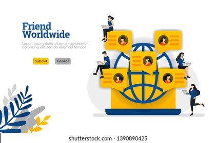 Friend worldwide for community, social media, parties and groups vector illustration concept can be use for, landing page, template, ui ux, web, mobile app, poster, banner, website, flyer, ads