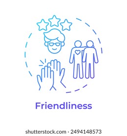 Friendliness blue gradient concept icon. Mentor quality. Open and friendly person. Create welcoming environment. Round shape line illustration. Abstract idea. Graphic design. Easy to use in article
