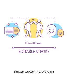 Friendliness concept icon. Friendship idea thin line illustration. Colleagues, coworkers, friends. Communication skills. Vector isolated outline drawing. Editable stroke