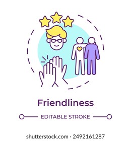 Friendliness multi color concept icon. Mentor quality. Open and friendly person. Create welcoming environment. Round shape line illustration. Abstract idea. Graphic design. Easy to use in article