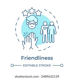 Friendliness soft blue concept icon. Mentor quality. Open and friendly person. Create welcoming environment. Round shape line illustration. Abstract idea. Graphic design. Easy to use in article