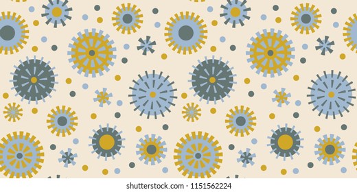 Friendly abstract geometric flowers. Seamless repeat pattern. Great for childrens designs or wrapping paper.