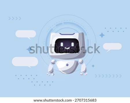 Friendly Ai chat bot from with speech bubbles, symbolizing AI communication and virtual support. Concept of AI and machine learning. Vector illustration