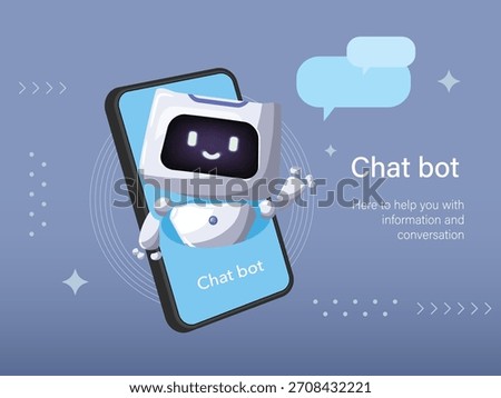 Friendly Ai chat bot from with speech bubbles, symbolizing AI communication and virtual support. Concept of AI and machine learning. Vector illustration