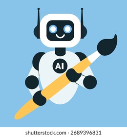 Robô amigável AI segurando um pincel