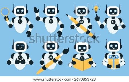 Friendly AI Robots Set with Different Activities and Emotions