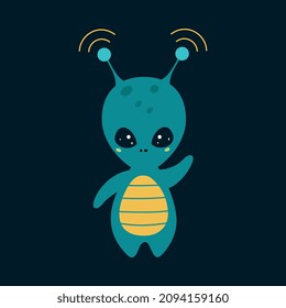 Friendly Alien with Antenna Waving Hand Vector Illustration