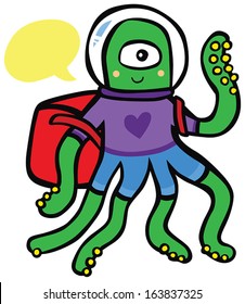 Friendly Alien Astronaut Traveler with Backpack