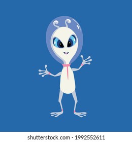 A friendly alien in a spacesuit. Space travel and exploration vector illustration in cartoon style.