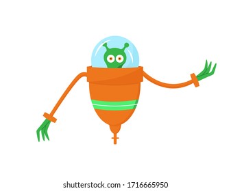 Friendly alien waving a hand. Cartoon vector illustration