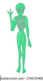 Friendly alien welcomes. good alien. fantastic character. mascot or sticker