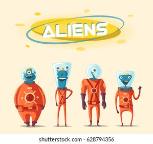 Friendly aliens. Cartoon illustration