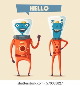 Friendly aliens. Cartoon vector illustration