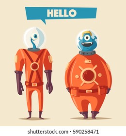 Friendly aliens. Cartoon vector illustration