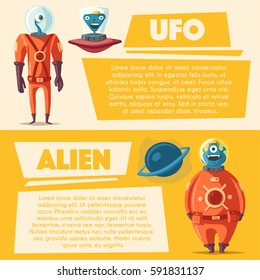 Friendly aliens. Cartoon vector illustration