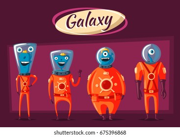 Friendly aliens. Cartoon vector illustration