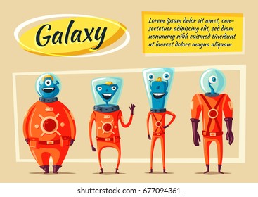 Friendly aliens. Cartoon vector illustration