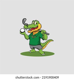 friendly Alligator mascot for golf sport vector logo template