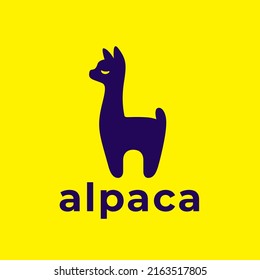 Friendly Alpaca logo. Cute Llama icon. Adorable farm animal symbol. Lama company brand sign. Vector illustration.