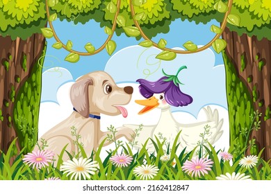 Friendly animal in nature scene illustration