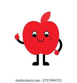 Carácter amistoso de la manzana que da pulgares para arriba con el diseño plano limpio del cuerpo rojo de neón ideal para las mascotas positivas de la marca del mensaje y las imágenes alegres