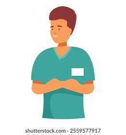 Friendly and approachable male nurse is smiling with his arms crossed, conveying a sense of professionalism and approachability