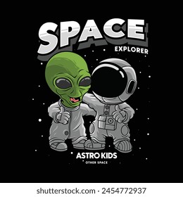 Friendly astronauts and aliens,animation astronaut and alien