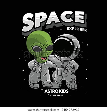 Friendly astronauts and aliens,animation astronaut and alien