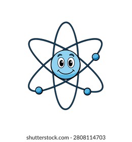 Friendly atom mascot with happy smiling character.