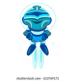 Friendly avatar. Blue robot character. Vector illustration
