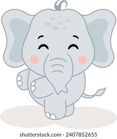 Friendly baby elephant standing isolated
