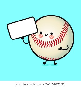 A friendly Baseball character cheerfully displays a blank sign, ideal for adding text against a bright blue background.