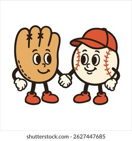  Friendly Baseball Glove and Ball Character Duo in Cartoon Style