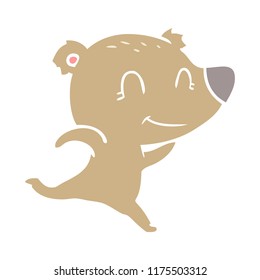 friendly bear running flat color style cartoon