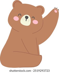 Friendly Bear Waving in Sitting Pose - Cartoon Vector
