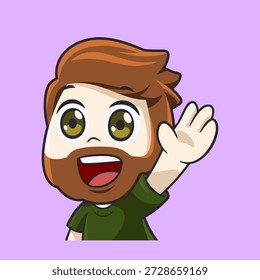 Homem Barbudo Amigável Acenando Personagem de Desenho Animado
