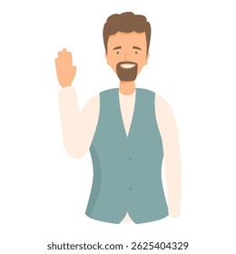 Friendly bearded man waving hello, perfect for illustrations conveying warmth and approachability