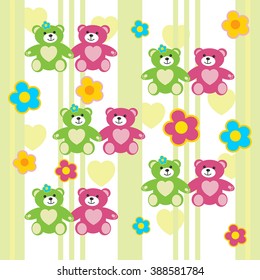 Friendly bears. Vector background that you can use for greeting cards, wrapping paper and other works.