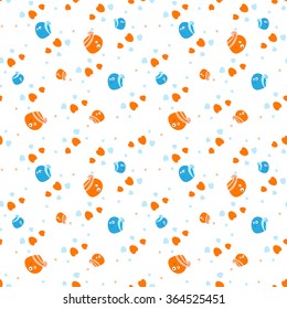 friendly bees seamless pattern, vector bumblebees child background
