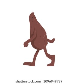 Friendly bigfoot cartoon character walking vector Illustration on a white background