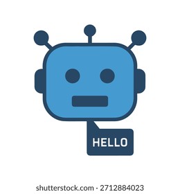 Robot azul amistoso dice hola a la comunicación digital
