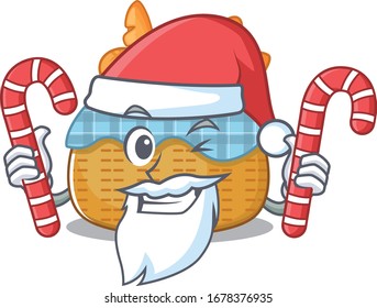 Friendly bread basket in Santa Cartoon character having candies