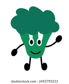 Friendly Broccoli. Vegetable simple style. Vegan raw. Vegetarian food. Farm market product. Vector flat illustration.