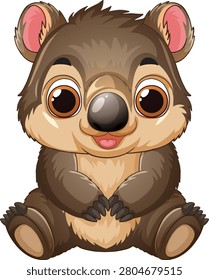 Friendly brown baby wombat vector character sitting with large eyes and a smiling expression.