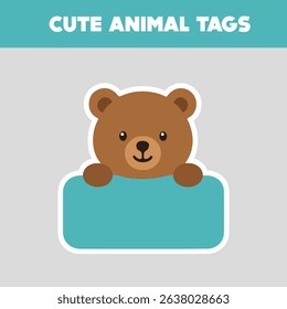 Friendly brown bear tag sticker for kids. Great for school labels, children’s gifts, and animal-themed decorations. Simple and adorable cartoon design.