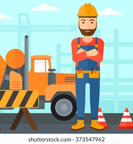 Friendly builder with arms crossed.