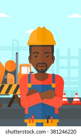 Friendly builder with arms crossed.