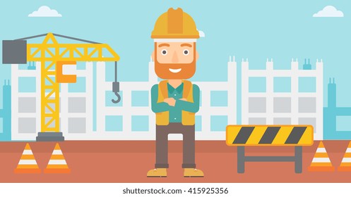 Friendly builder with arms crossed.