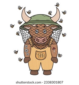 Friendly bull scared of the bees.